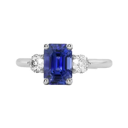 3 Steine natürlicher blauer Saphir Smaragdring & Diamanten 3 Karat - harrychadent.de