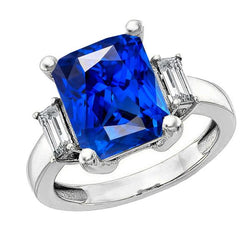 3 Steingold Strahlender Saphir Ring Gerade Baguette Aus der Erde Abgebauter Natürlicher Diamanten 4 Karat
