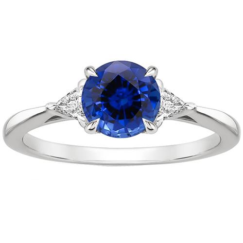 3 Steingoldring runder blauer Saphir & Billionen Diamanten 2,50 Karat - harrychadent.de