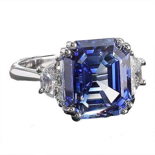 3 Steinring Trapezdiamanten mit Asscher Blue Saphir 5 Karat - harrychadent.de