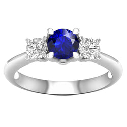 3 Steinring runder Krappensatz Saphirdiamanten 5 Karat Goldschmuck