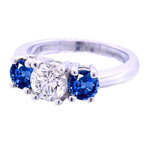 3 Steinrunder Diamantring Blauer Saphir Schmuck 2,50 Karat - harrychadent.de