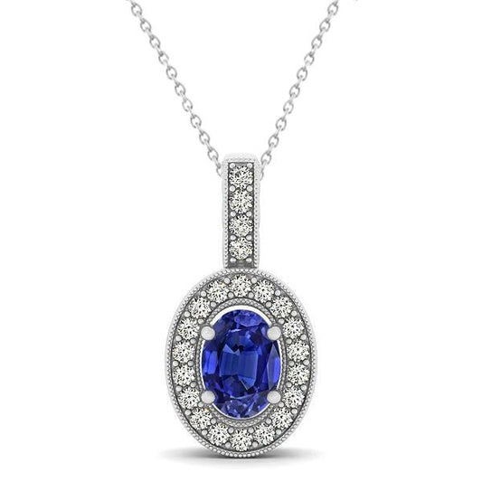 3,10 Kt Ovaler Tansanit mit runden Diamanten Anhänger mit Kette Gold - harrychadent.de