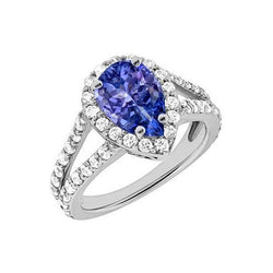 3,25 Ct Blauer Tansanit im Birnenschliff mit Aus der Erde Abgebauter Natürlicher Diamantring Damen Herren Gold