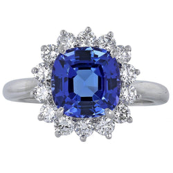 3,25 Karat Asscher Tansanit & runder Aus der Erde Abgebauter Natürlicher Diamant Ehering