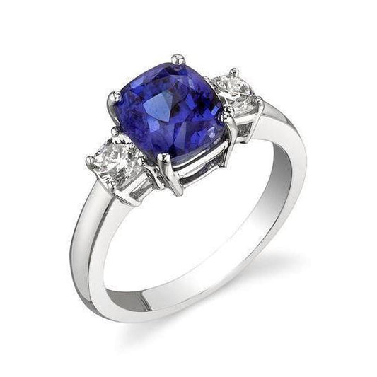 3,25 Karat Saphir-Diamanten-Ring mit drei Steinen Weißgold 14K - harrychadent.de