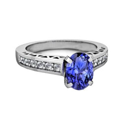 3,25 Karat Tansanit und Aus der Erde Abgebauter Natürlicher Diamant Verlobungsring 14K Weißgold