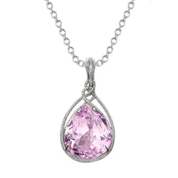 32.50 ct Birnenschliff rosa Kunzit Aus der Erde Abgebauter Natürlicher Diamant Damen Anhänger Weißgold 14K