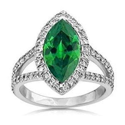3,35 Karat Grüner Smaragd mit Aus der Erde Abgebauter Natürlicher Diamanten Ring Krappenset Weißgold 14K