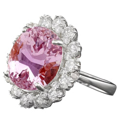 33.70 Karat Rosa Kunzit Aus der Erde Abgebauter Natürlicher Diamanten Ring Weißgold Blumenstil