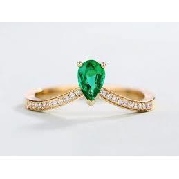 3,4 ct Birnenschliff Grüner Smaragd Aus der Erde Abgebauter Natürlicher Diamant Ehering Gelbgold 14K