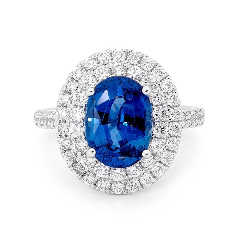 3,40 Kt Ovaler Ceylon Saphir mit runden Diamanten Ring Weißgold - harrychadent.de