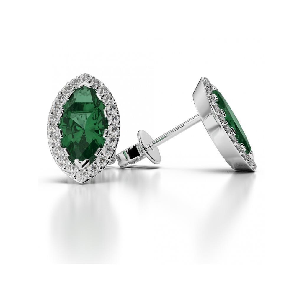 3,44 ct grüner Smaragd mit Diamant-Ohrstecker Halo-Ohrring 14 Karat Weißgold
