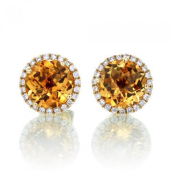 34.46 ct Citrin und Aus der Erde Abgebauter Natürlicher Diamanten Damen Ohrstecker Gelbgold 14K