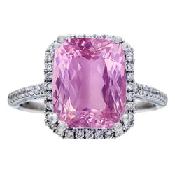 34.50 ct Kissen Kunzit mit runden Aus der Erde Abgebauter Natürlicher Diamanten Ring Weißgold 14K