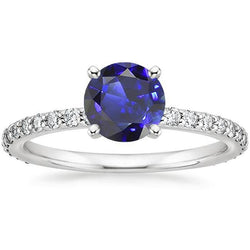 3,50 Karat Blauer Saphir Solitär & Runde Aus der Erde Abgebauter Natürlicher Diamantakzente 4 Zinken