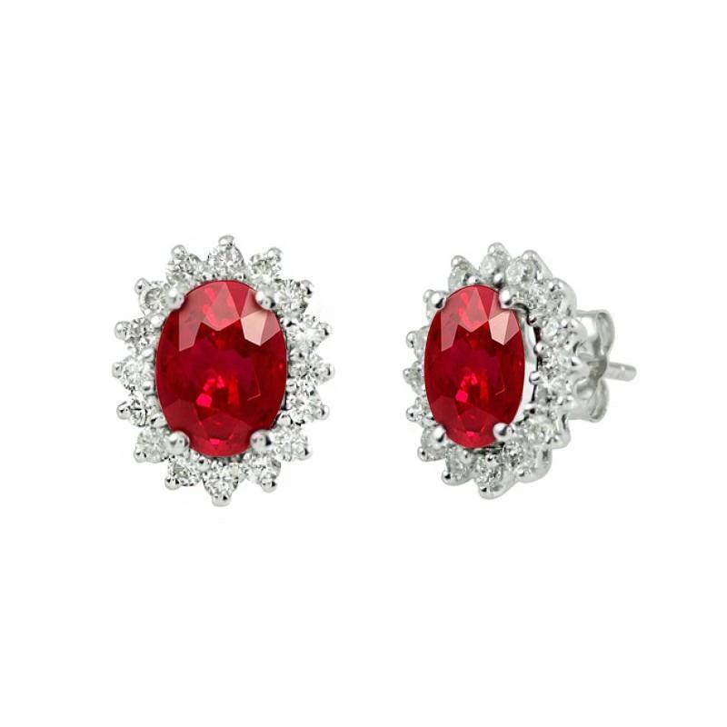 3,50 Karat Oval Red Rubin & Diamant Halo Ohrringe Weißgold 14K - harrychadent.de