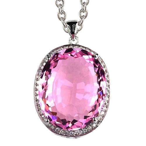 35.50 Karat Oval Pink Kunzit Mit Diamant Halskette Anhänger Gold - harrychadent.de