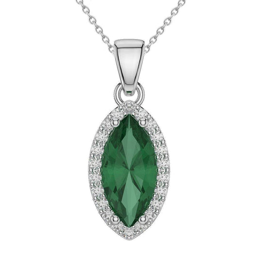 3,60 ct grüner Smaragd mit Aus der Erde Abgebauter Natürlicher Diamantanhänger Halskette 14K Weißgold