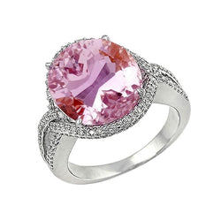36,25 ct Fancy Pink Kunzit mit Aus der Erde Abgebauter Natürlicher Diamanten Ring Weißgold 14K