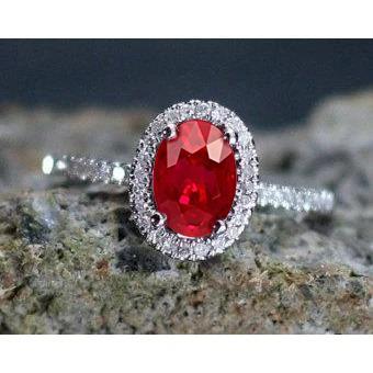 3,65 Kt Halo Red Rubin Und Diamanten Ehering Weißgold 14K - harrychadent.de