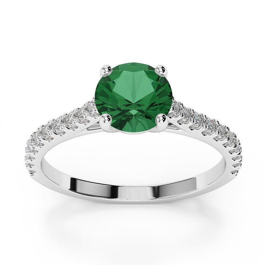 3,7 ct grüner Smaragd mit Aus der Erde Abgebauter Natürlicher Diamant Ehering 14K Weißgold