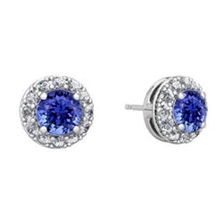 3,70 Karat Tansanit und Aus der Erde Abgebauter Natürlicher Diamanten Ohrstecker Weißgold 14K