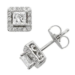 3,70 Karat funkelnde Aus der Erde Abgebauter Natürlicher Diamanten Lady Stud Halo Ohrringe 14K Weißgold