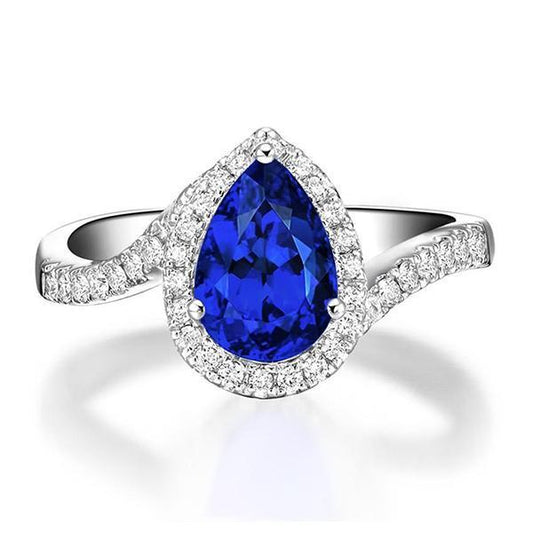 3,70 ct Verlobungsring mit Birne und rundem Ceylon-Saphir-Diamant - harrychadent.de