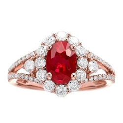 3,75 Karat Roter Rubin Und Aus der Erde Abgebauter Natürlicher Diamant Ehering Roségold 14K