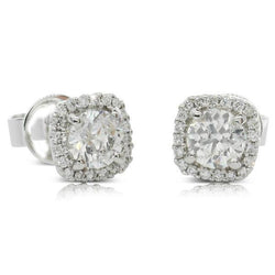 3,80 Karat Krappenset Runde Aus der Erde Abgebauter Natürlicher Diamant Ohrstecker Halo Ohrringe 14K Weißgold
