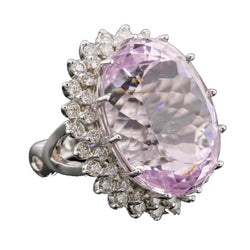 38.75 Karat Rosa Kunzit Und Aus der Erde Abgebauter Natürlicher Diamanten Fancy Ring Weißgold