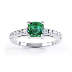 3.2 Kt grüner Smaragd mit Diamant Ehering Weißgold 14K