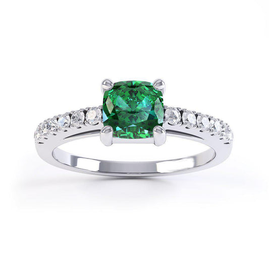3.2 Kt grüner Smaragd mit Aus der Erde Abgebauter Natürlicher Diamant Ehering Weißgold 14K