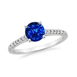 3.20 ct srilankischer Saphir und Aus der Erde Abgebauter Natürlicher Diamanten Ring Gold 14K 4 Zinken Set