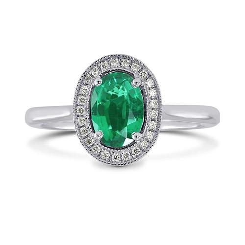 3.25 Karat Grüner Smaragd-Aus der Erde Abgebauter Natürlicher Diamant-Ring Weißgold 14K