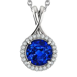 3.25 Kt große Ceylon-Saphir- und Aus der Erde Abgebauter Natürlicher Diamant-Anhänger-Halskette