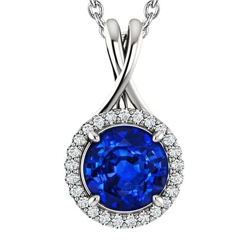 3.25 Kt große Ceylon-Saphir- und Aus der Erde Abgebauter Natürlicher Diamant-Anhänger-Halskette