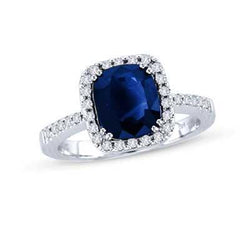 3.50 Karat Ceylon Blauer Saphir Halo Aus der Erde Abgebauter Natürlicher Diamanten Ring Weißgold 14K