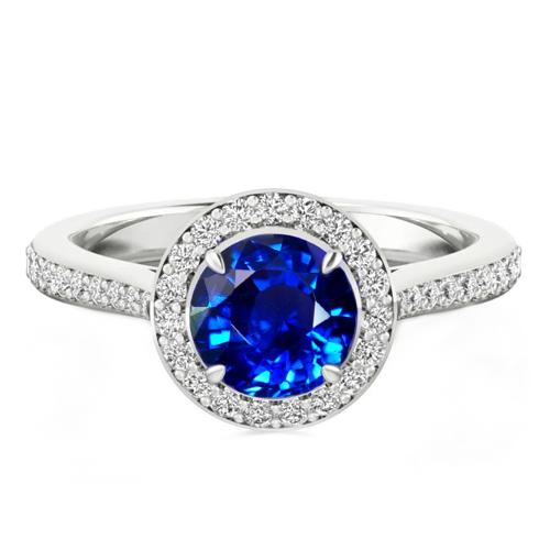 3.50 Karat Ceylon Saphir und Aus der Erde Abgebauter Natürlicher Diamanten Ring Weißgold 14K