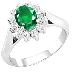 3.50 Karat Grüner Smaragd mit Aus der Erde Abgebauter Natürlicher Diamanten Halo Ring Weißgold 14K
