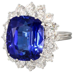 3.50 Karat Kissen Tansanit & Aus der Erde Abgebauter Natürlicher Diamant Ring Weißgold 14K