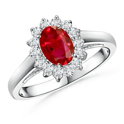 3.50 Karat Rubin mit Aus der Erde Abgebauter Natürlicher Diamanten Blume Halo Ring Weißgold 14K