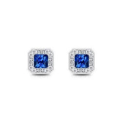 3.60 Ct Sri Lanka Saphir & Aus der Erde Abgebauter Natürlicher Diamanten Damen Ohrstecker Halo Ohrring WG 14K