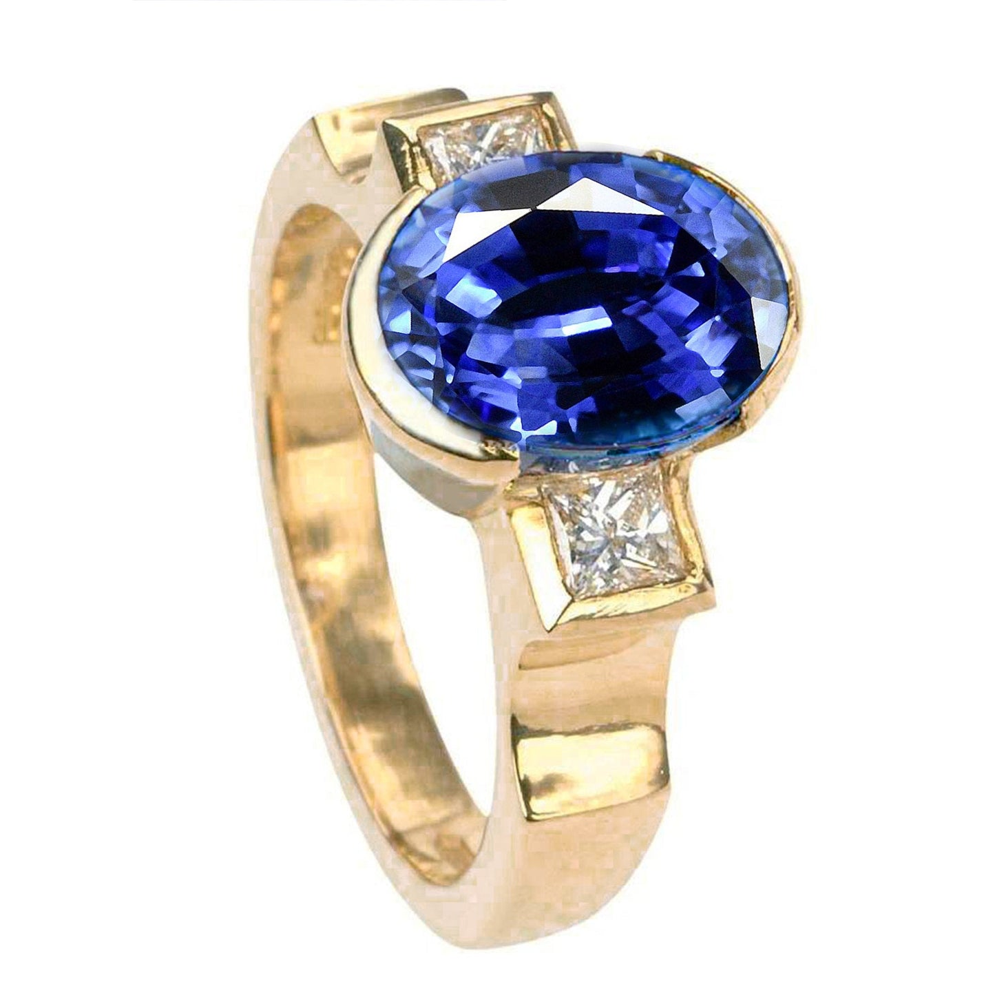 3.61 ct Diamanten 3-Stein Sri Lanka Blauer Saphir-Lünettenring