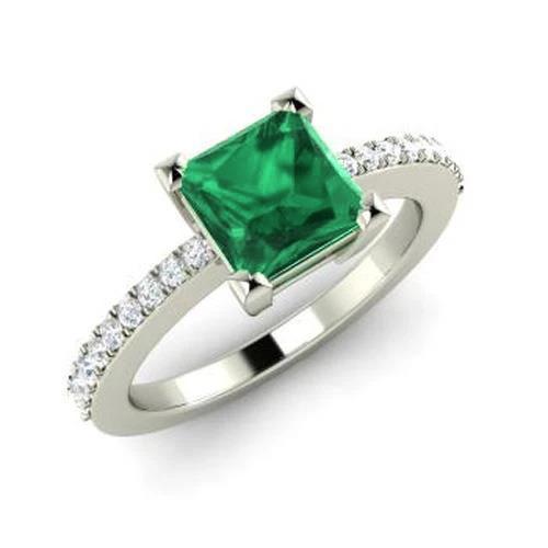 3.65 ct grüner Smaragd mit Aus der Erde Abgebauter Natürlicher Diamantring Weißgold 14K