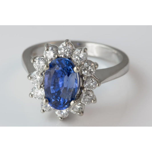 3.70 Karat Ceylon Saphir Aus der Erde Abgebauter Natürlicher Diamant Verlobungsring Weißgold 14K