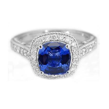 3.70 ct Ceylon Blauer Saphir Aus der Erde Abgebauter Natürlicher Diamantring Weißgold 14K