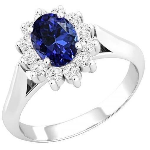3.75 Karat Oval Tansanit mit runden Aus der Erde Abgebauter Natürlicher Diamanten Ring Weißgold 14K