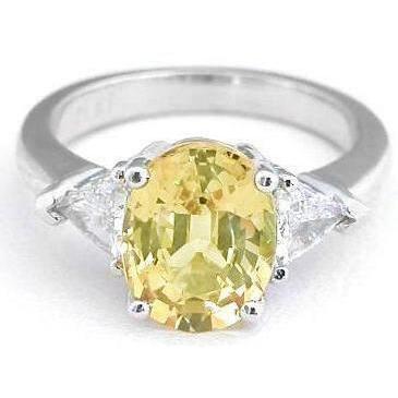 3.75 ct Gelber Saphir und Aus der Erde Abgebauter Natürlicher Diamanten 3 Steine Ring Weißgold 14K